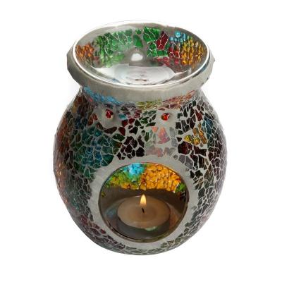 China Aromatherapy Scented Heater Melting Soy Wax Candle Crunch Mosaic Piece Essential Oil Burner Tea Light Handmade Glass Holder for sale