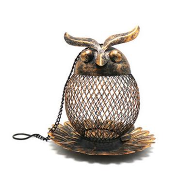 China Viable Outdoor Crafts Garden Decoration Brass Copper Birdcage and Owl Hanging Bird Feeder for sale