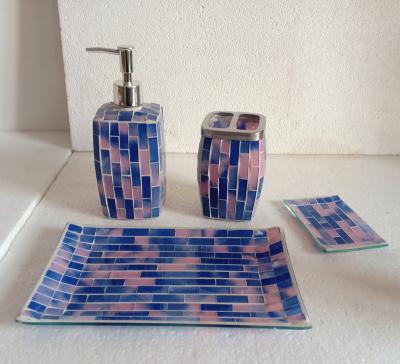 China YIXIN Sustainable Best Selling Glass Mosaic Luxury Bathroom Sets Shard Hotel Decor Home Bathroom Accessories Sets For Home for sale