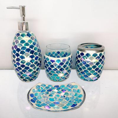 China BEST SALE YIXIN TOILET ACCESSORIES GLASS MOSAIC 4PCS MOSAIC BATHROOM ACCESSORIES viable MOSAIC BATHROOM SETS for sale