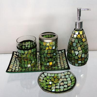 China YIXIN MOSAIC GLASS SUSTAINABLE BATHROOM ACCESSORIES WHOLESALE MOSAIC BATHROOM SETS TOILET ACCESSORIES SETS MOSAIC for sale