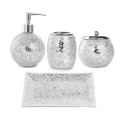 China Crack Viable Silver Glass Bathroom Mosaic Accessory Set, Glass Soap Dish for sale