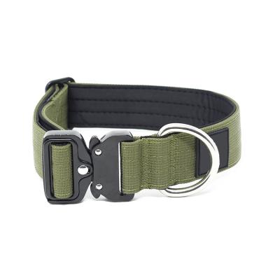 China Best Selling Padded Logo Double Nylon Webbing Heavy Duty Tactical Military Dog Collar Custom Metal Buckle for sale