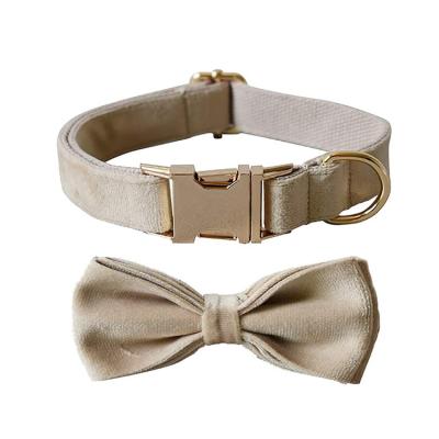 China Sustainable Soft Comfortable Bowtie Dog Collar Velvet Dog Collar With Metal Buckle for sale