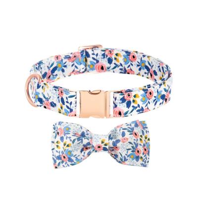 China Viable Light Blue Flower Bow Pet Collar Gold Clasp Customization for sale