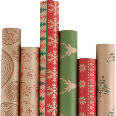 China Disposable Customize Kraft Paper Holiday Wrapping Paper Colorful Christmas Wrapping Paper Brown for sale