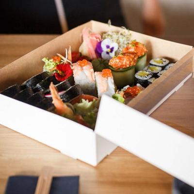 China Luxury Sushi Packaging Box Biodegradable Biodegradable Sushi Take Away Box Printed Sushi Box Cardboard for sale