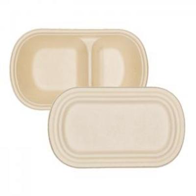 China Biodegradable Sugarcane Bagasse Box Food Container 2 Compartments Lunch Box Biodegradable Take Out Boxes for sale