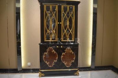 China Living Room Antique Wood Furniture Glass Cabinet 2 Doors Golden Color TP-025B for sale