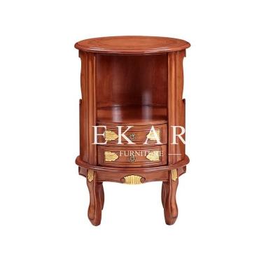 China Small Round Coffee Corner Table Living Room Wood End Table With 2 Drawer LS-A120J en venta