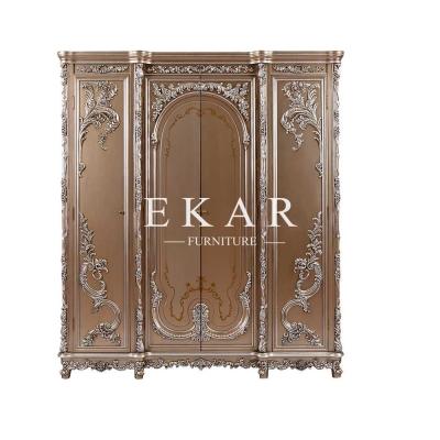 China 4 Door Luxury Bedroom Furniture Design Hand Carved Solid Wood Wardrobe LS-A110C for sale