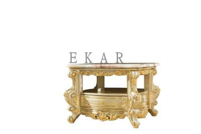 China Living Room Luxury Gold Carved Wooden Corner Side Table LF-01 en venta