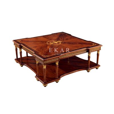 China Square Living Room Wooden Veneer Top Antique Luxury Coffee Table en venta