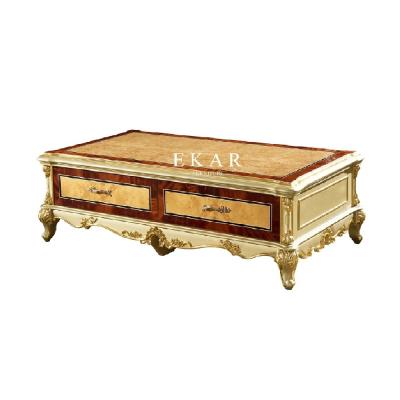 China Luxury Veneer High Gloss Rectangle Classical Tea Carved Antique Coffee Table en venta