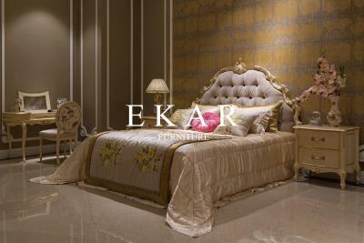 Китай Luxury King Size Wooden Bed Hand Carved Fabric King Bed продается