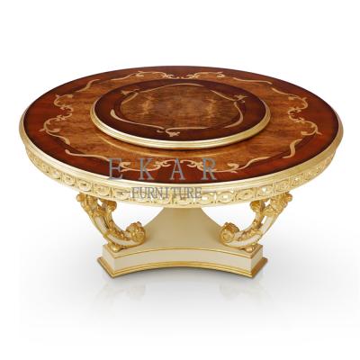 China Ekar High-end Luxury Natural Veneer Round Dining Table with Rotating Center for sale