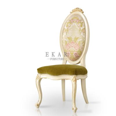 Китай Upholstered French Style High Back Fabric Solid Wood Carved Wooden Dining Chair продается