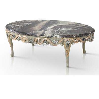 China Italian Style Classic Carved Wood Marble Coffee Center Table Living Room Furniture For Sale for sale