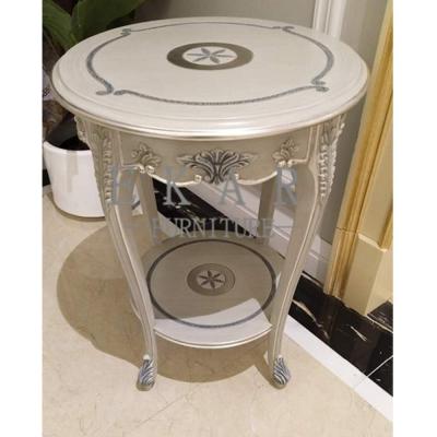 China Classic Living Room Carved Gray Round Wooden Side Table en venta