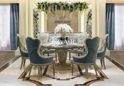 Китай New italian Luxury Dinner Room Marble Top Wooden Carved Elegant Round Dining Table продается