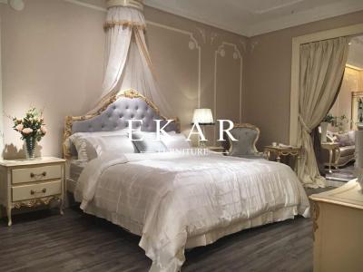 Китай FRENCH STYLE BLUE FABRIC LEATHER HEADBOARD HAND CARVED LUXURY ANTIQUE BED продается