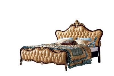 China Black painting and gold leaf Solid Wood King Size Royal Wooden Design Leather Bed en venta