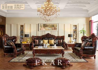 Китай Oak Wooden Carving Design Royal Luxury Living Room 7 Seater Leather Sofa Set продается