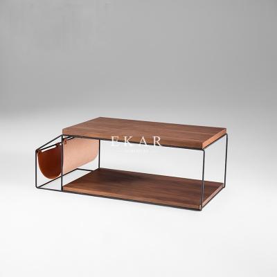 China Stainless Steel Frame Wooden Rectangle Modern Coffee Table for sale