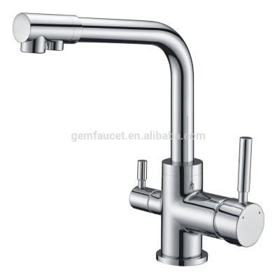 China Contemporary Double Handle 3 Way Kitchen Faucet For Drinking Water Supply for sale