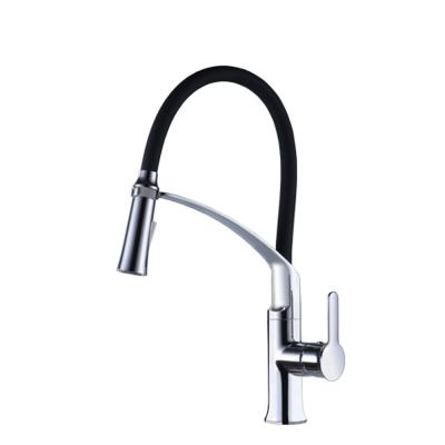 China Modern Commercial Style Polished Chrome Black Single Handle Kitchen Faucet UPC Pull Down Kitchen Faucet for sale