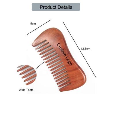 China Beard Care In Stock Barber Shop Red Sandalwood Pocket Custom Printed Handcrafted Wooden Beard Comb for sale