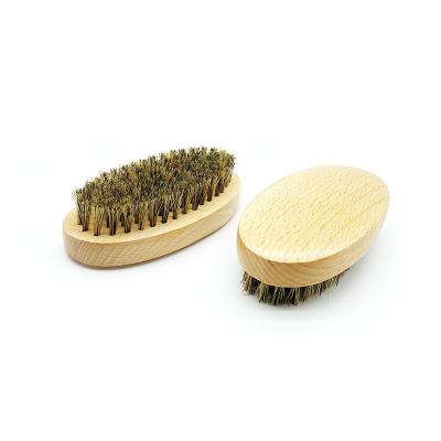 China 100% Custom Beard Care Logo Shaving Natural Beech Wood Color Men Boar Stiffen Mustache Beard Wood Hair Brush for sale