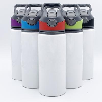 China Sublimation 600ml Sustainable White Aluminum Mug Straw Sport Water Bottle With Suction Spout for sale