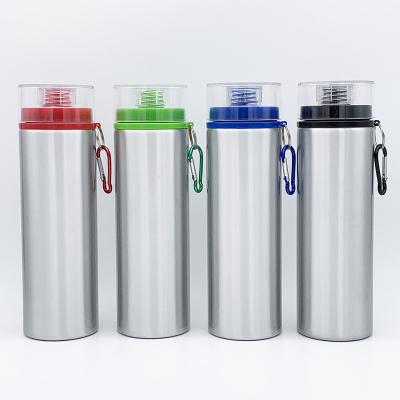 China Viable Sublimation Heat Press 750ml Water Bottle Empty Silver Mountaineering Mug With Clear Plastic Lid for sale