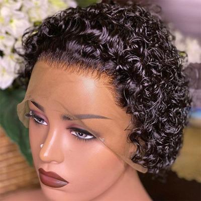 China Water Wave Kinky Curly Wigs For Women Pixie Cut Wig, Curly Lace Front Human Hair Wigs, Curly 13X1 Lace Part Hair Wig for sale