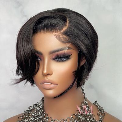 China Water Wave Short Straight Pixie Cut Bob Wig Hair Wigs, Transparent T Part HD Lace Wig For Women, Brazilian Pre Plucked Hairline Wig for sale