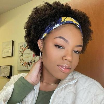 China Wholesale Kinky Curly Curly Headband Wigs Short Brazilian Hair Pixie Headband Wig Natural Color Women Pixie Human Hair Wigs For for sale