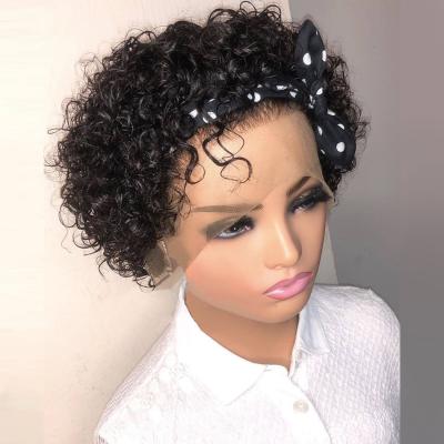 China Wholesale Transparent Hair Pixie Curly Human Hair Lace Front Wigs Brazilian Virgin Human Hair Pixie Cut Curly Curly Bob Wig for sale