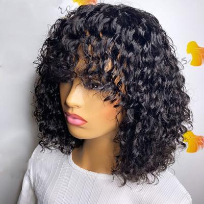 China Brazilian Virgin Hair Wholesale Water Wave Vendors Bob Wig With Bangs Full Hair Machine Made Wigs For Black Women for sale