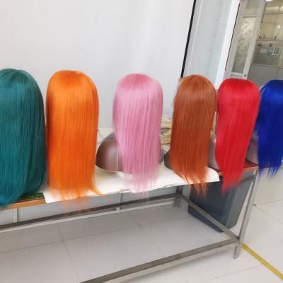 China Colored Brazilian Lace Front Wigs Virgin Hair Bob Wig Cuticle Aligned 100% Best Hair Wave PURPLE RED GREEN-BLUE ORANGE PINK Silky Straight for sale