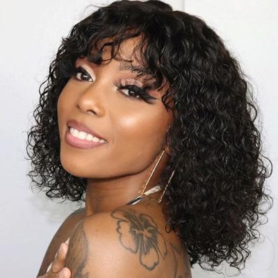 China Curly 12A Curly Natural Color Bob Hair 100% Curly Wigs For Color Women Hair Culry Bob Wigs Cuticle Aligned Hair Machine Made Full Wig for sale