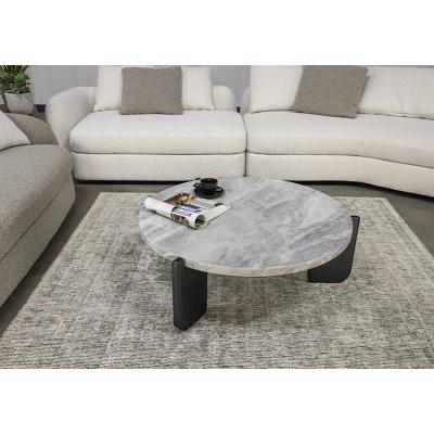 China Durable Designer White Stone Round Modern Center Luxury Marble Top Wood Coffee Table for sale