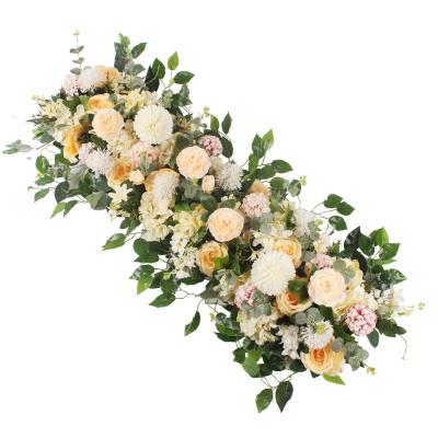 China Artificial White Rose Flower Runner Table Flower Row Contact Arrangement China Hot Selling Natural Silk Flower Wedding Decoration for sale