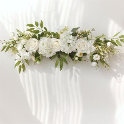 China Natural Hot Sale Simulation Touch Silk Artificial Flowers Row White Pink Rose Wedding Runner Flower Row for sale