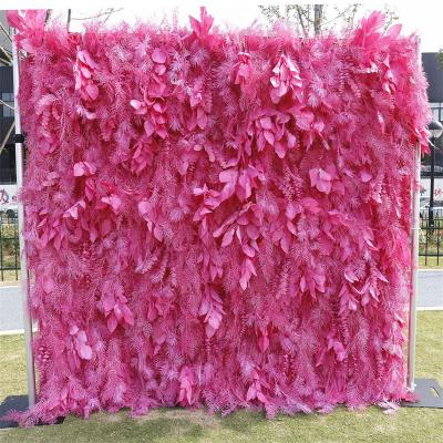 China Natural 3D Misty Smog Backdrop Artificial Silk Tropical White Rose Touch Wedding Party Decoration Wrap Pampas Grass Flower Wall Panel for sale