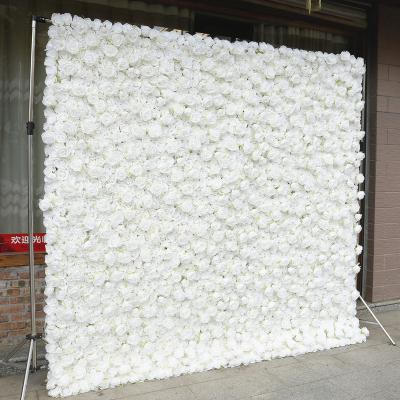 China Natural Touch Customized 5D Fabric Roll Up Curtain Flower Wall Mats Events Decoration Flowers Backdrops White Silk Flower Wall for sale