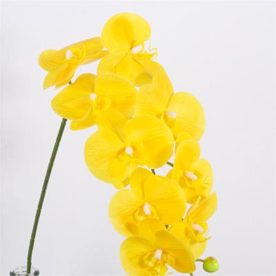 China Real Touch 9 Heads Latex White Yellow Butterfly Orchid Natural Wholesale Artificial Orchid Flowers For Wedding Party Home Decoration for sale