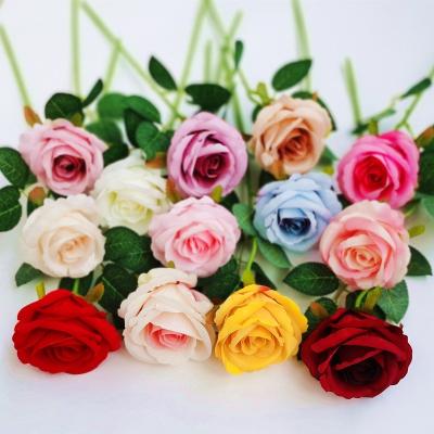 China Wholesale Natural Touch Factory Rose Flower Competitive Price Silk Artificial Single Flowers Wedding Roses for sale