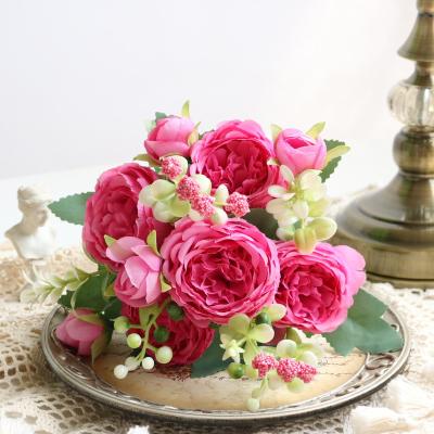 China Natural Artificial Silk Flower Bouquet Mini Roses Party Decoration Peonies Bouquet Wedding House Touch Good Quality New Real for sale