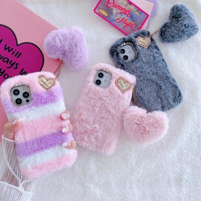 China Popular Anti-drop With Female Cute Fluffy Artificial Wool Phone Cases For iPhone 7 And Above iPhone Case For iPhone 12 for sale